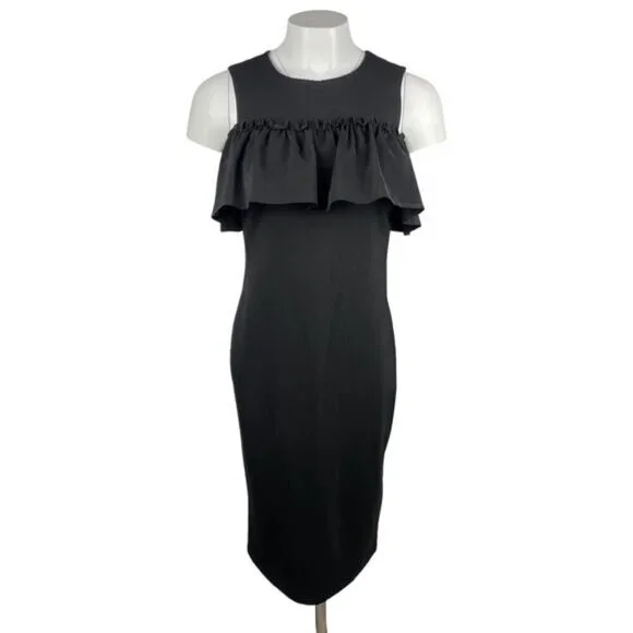 NWT STORK & BABE Maternity Ruffle Sheath Dress Sz XS Black - Picture 1 of 4